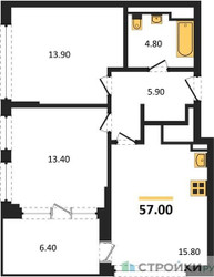 Планировка двухкомнатной(квартира) площадью 56.9 квадратных метров в ЖК “ЖК VERY на Миклухо-Маклая (Вери на Миклухо-Маклая)”
