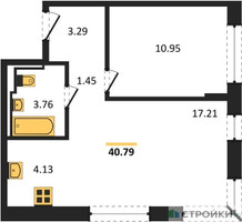 Планировка однокомнатной(квартира) площадью 40.79 квадратных метров в “ЖК Молжаниново”