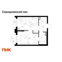 Планировка однокомнатной(квартира) площадью 39 квадратных метров в “ЖК Середневский лес”