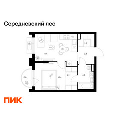 Планировка однокомнатной(квартира) площадью 39 квадратных метров в ЖК “ЖК Середневский лес”