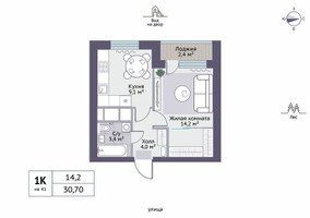 Планировка однокомнатной(квартира) площадью 31.9 квадратных метров в “ЖК Новое Замитино (ЗаМитино)”