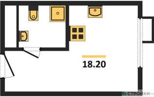 Планировка студии(квартира) площадью 18.2 квадратных метров в “ЖК Сиреневый парк”