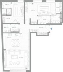 Планировка двухкомнатной(квартира) площадью 134 квадратных метров в ЖК “ЖК Николь”