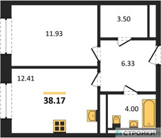Планировка однокомнатной(квартира) площадью 38.17 квадратных метров в “ЖК ЭкоБунино (Южное Бунино)”
