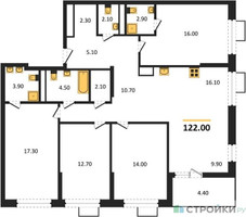 Планировка 4+ комнатной(квартира) площадью 122 квадратных метров в “ЖК Скандинавия”