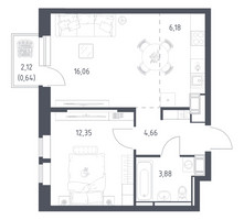 Планировка однокомнатной(квартира) площадью 43.77 квадратных метров в “ЖК Большое Путилково”
