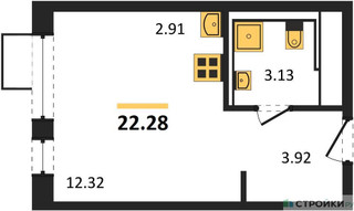 Планировка студии(квартира) площадью 22.28 квадратных метров в “ЖК Подольские кварталы”