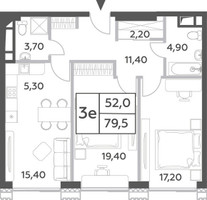 Планировка трехкомнатной(квартира) площадью 79.5 квадратных метров в “ЖК Will Towers (Вилл Тауэрс)”
