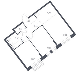 Планировка двухкомнатной(квартира) площадью 51.4 квадратных метров в ЖК “ЖК Рублевский Квартал”
