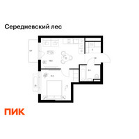 Планировка однокомнатной(квартира) площадью 34 квадратных метров в “ЖК Середневский лес”