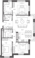 Планировка 4+ комнатной(квартира) площадью 132.38 квадратных метров в “ЖК Русские сезоны”