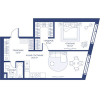 Планировка однокомнатной(квартира) площадью 51.1 квадратных метров в “ЖК Свет”