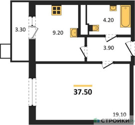 Планировка однокомнатной(квартира) площадью 37.5 квадратных метров в ЖК “ЖК Пироговская Ривьера”