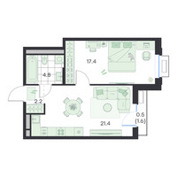 Планировка однокомнатной(квартира) площадью 46.3 квадратных метров в “ЖК G3 Михалевич”