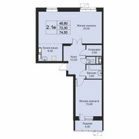 Планировка двухкомнатной(апартаменты) площадью 74.5 квадратных метров в “ЖК Кашинцево”