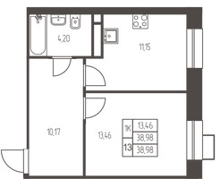 Планировка однокомнатной(квартира) площадью 39 квадратных метров в “ЖК Новая Ивантеевка”