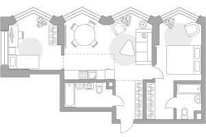 Планировка двухкомнатной(квартира) площадью 68.26 квадратных метров в “ЖК Мневники от Гранель”