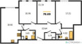 Планировка трехкомнатной(квартира) площадью 78 квадратных метров в “ЖК Равновесие”