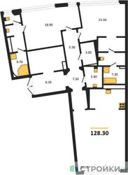 Планировка двухкомнатной(квартира) площадью 128.3 квадратных метров в ЖК “ЖК Nicole (Николь)”