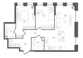 Планировка двухкомнатной(квартира) площадью 76.3 квадратных метров в “ЖК Pave (Пэйв)”