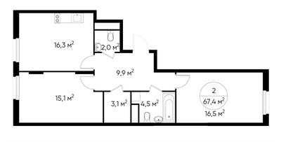 Планировка двухкомнатной(квартира) площадью 67.4 квадратных метров в ЖК “ЖК Переделкино Ближнее”