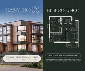 Планировка трехкомнатной(квартира) площадью 60.3 квадратных метров в ЖК “Павлово 3”