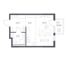 Планировка студии(квартира) площадью 28.44 квадратных метров в “ЖК Пригород Лесное”