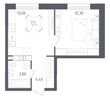 Планировка однокомнатной(квартира) площадью 33.5 квадратных метров в “ЖК Ольховый Квартал”