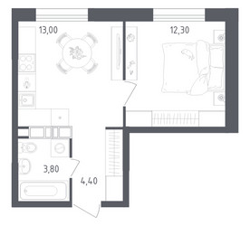 Планировка однокомнатной(квартира) площадью 33.5 квадратных метров в ЖК “ЖК Ольховый Квартал”