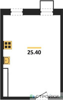 Планировка студии(апартаменты) площадью 25.4 квадратных метров в “ЖК Легендарный квартал на Ботаническом саду”