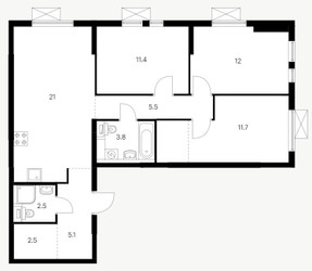 Планировка трехкомнатной(квартира) площадью 78.8 квадратных метров в ЖК “ЖК Кузьминский лес”