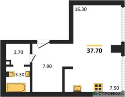 Планировка студии(квартира) площадью 37.3 квадратных метров в “ЖК River Park Кутузовский (Ривер Парк Тауэрс)”