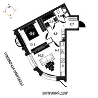 Планировка двухкомнатной(квартира) площадью 42.4 квадратных метров в “ЖК Интеллигент”