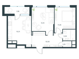 Планировка двухкомнатной(квартира) площадью 56.4 квадратных метров в “ЖК Level Лесной”