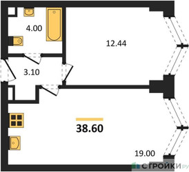Планировка однокомнатной(квартира) площадью 38.6 квадратных метров в ЖК “ЖК ЗИЛАРТ”
