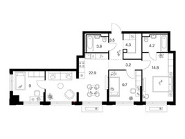 Планировка трехкомнатной(квартира) площадью 75.2 квадратных метров в “ЖК Зеленый парк”