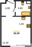 Планировка студии(квартира) площадью 26.5 квадратных метров в “Жилой квартал Новое Медведково”