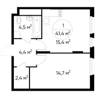 Планировка однокомнатной(квартира) площадью 41.4 квадратных метров в “ЖК Переделкино Ближнее”