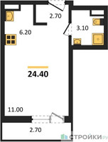 Планировка студии(квартира) площадью 24.4 квадратных метров в “ЖК Родные кварталы”