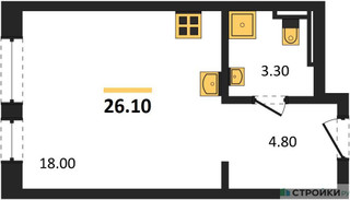 Планировка студии(квартира) площадью 26.1 квадратных метров в “ЖК Квартал Герцена”