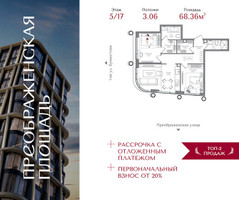 Планировка двухкомнатной(квартира) площадью 68.36 квадратных метров в “ЖК Преображенская Площадь”