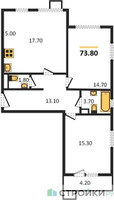 Планировка двухкомнатной(квартира) площадью 73.8 квадратных метров в “ЖК ЮЖНАЯ БИТЦА”