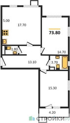 Планировка двухкомнатной(квартира) площадью 73.8 квадратных метров в ЖК “ЖК ЮЖНАЯ БИТЦА”