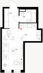 Планировка студии(квартира) площадью 28.5 квадратных метров в ЖК “ЖК Строгино 360”