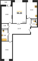 Планировка трехкомнатной(квартира) площадью 98.2 квадратных метров в “ЖК Преображенская Площадь”