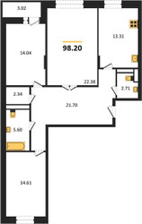 Планировка трехкомнатной(квартира) площадью 98.2 квадратных метров в ЖК “ЖК Преображенская Площадь”