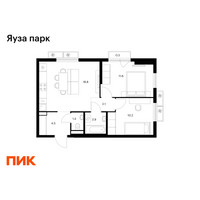Планировка двухкомнатной(квартира) площадью 51.8 квадратных метров в “ЖК Яуза Парк (Мытищи)”
