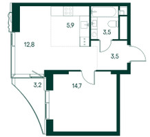 Планировка однокомнатной(квартира) площадью 58.1 квадратных метров в “ЖК Клубный город на реке Primavera (Примавера)”