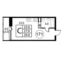 Планировка студии(квартира) площадью 29 квадратных метров в “ЖК Космос”