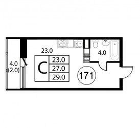 Планировка студии(квартира) площадью 29 квадратных метров в ЖК “ЖК Космос”
